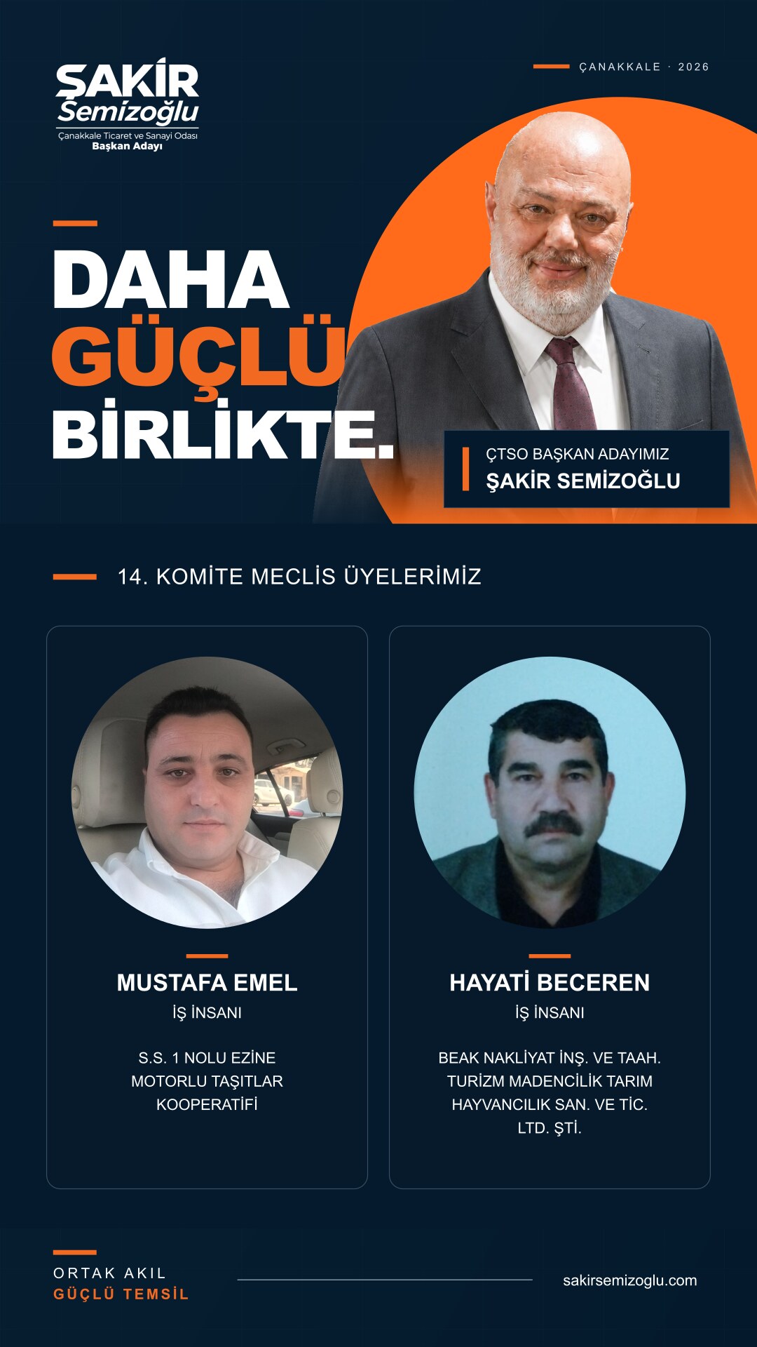 Şakir Semizoğlu 14. Meslek Komitesi meclis üyesi adayları